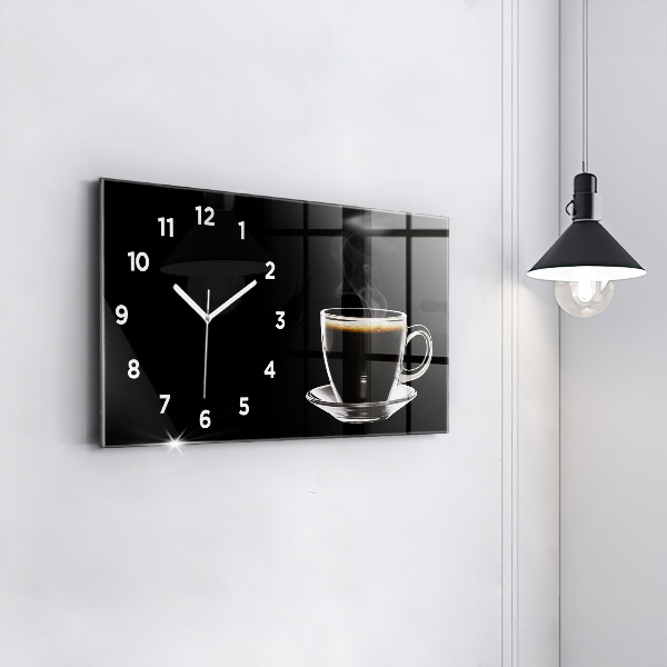 Ceas orizontale de perete din sticlă Cafea neagră