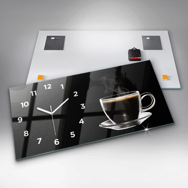 Ceas orizontale de perete din sticlă Cafea neagră