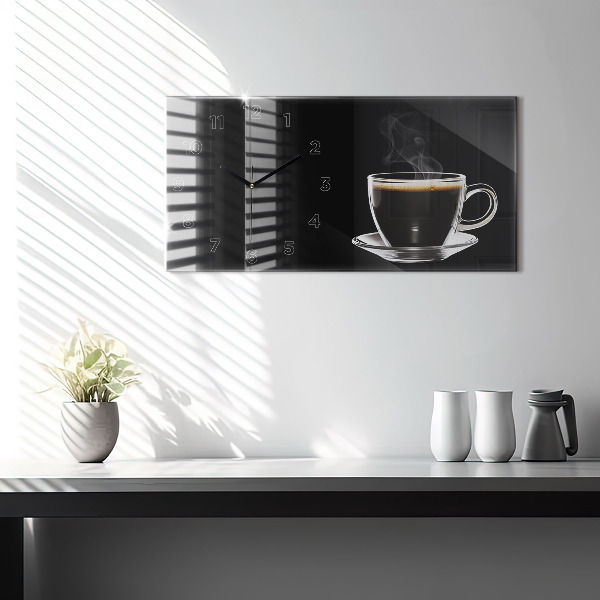 Ceas orizontale de perete din sticlă Cafea neagră