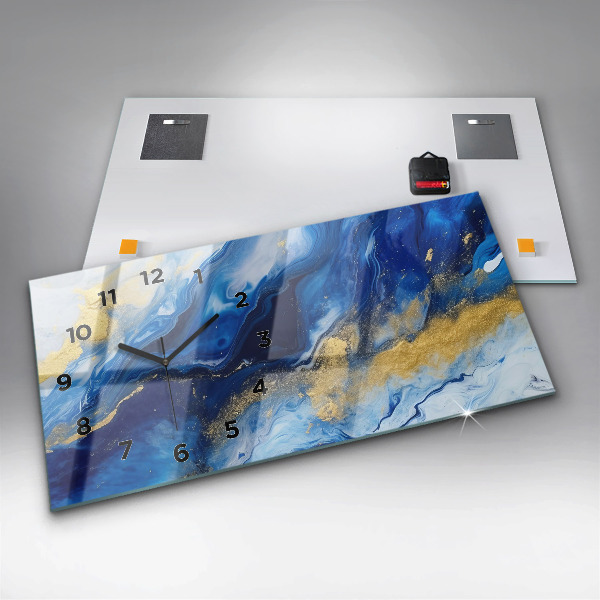 Ceas orizontale de perete din sticlă Marmură albastră