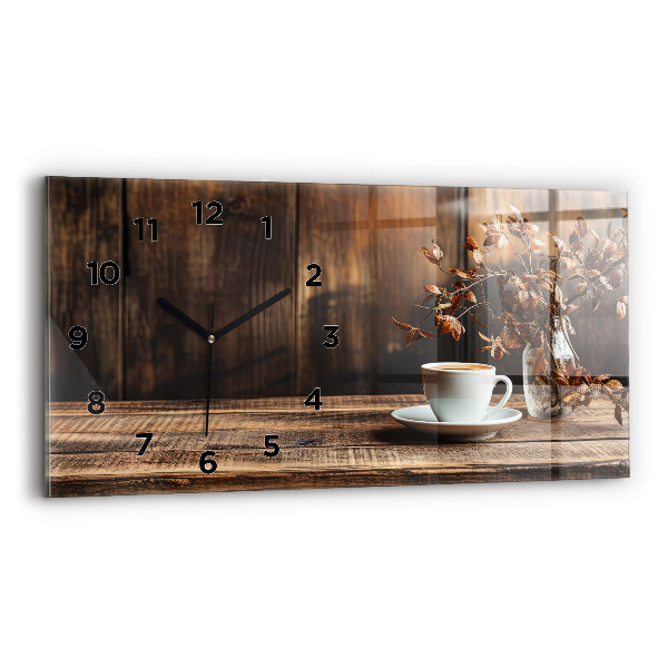 Ceas orizontale de perete din sticlă O cană de cafea