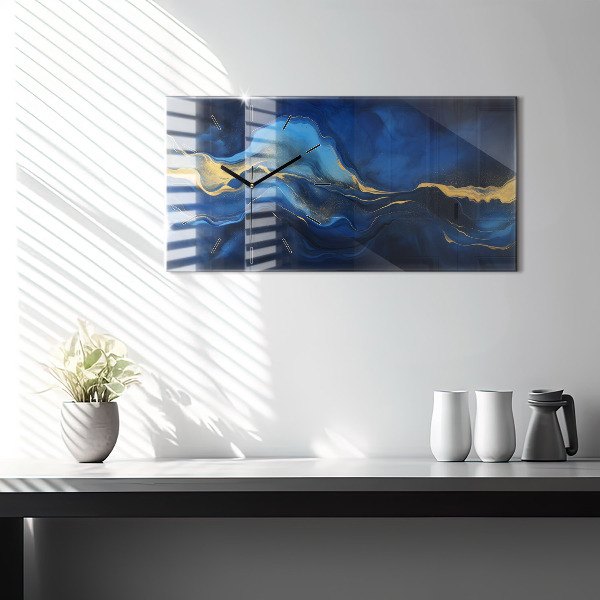 Ceas orizontale de perete din sticlă Marmură albastră