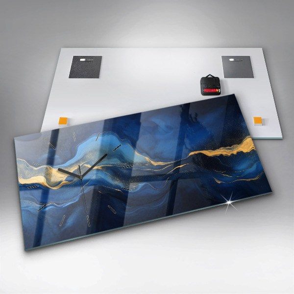 Ceas orizontale de perete din sticlă Marmură albastră