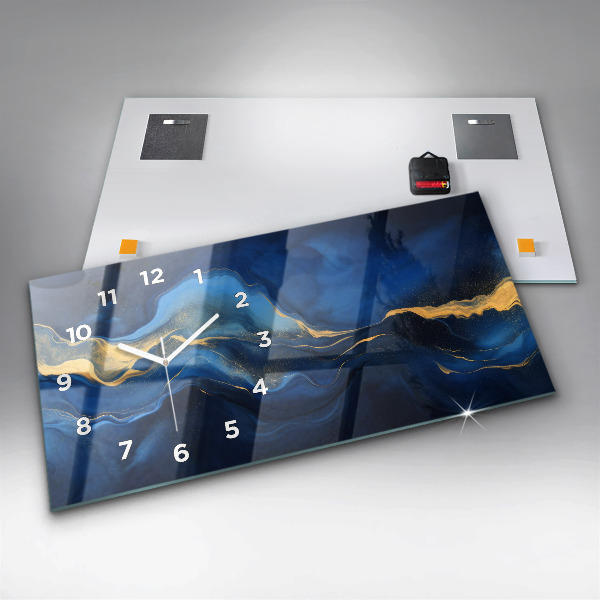 Ceas orizontale de perete din sticlă Marmură albastră
