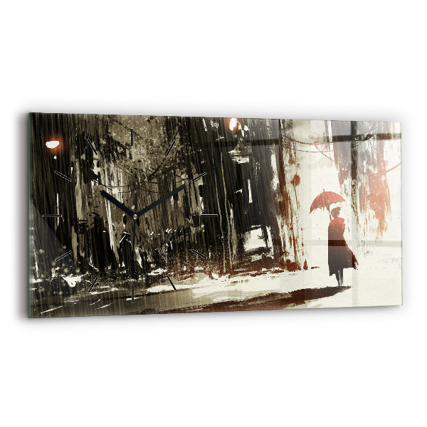 Ceas orizontale de perete din sticlă Femeie într-o noapte ploioasă
