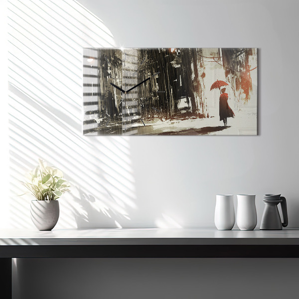 Ceas orizontale de perete din sticlă Femeie într-o noapte ploioasă