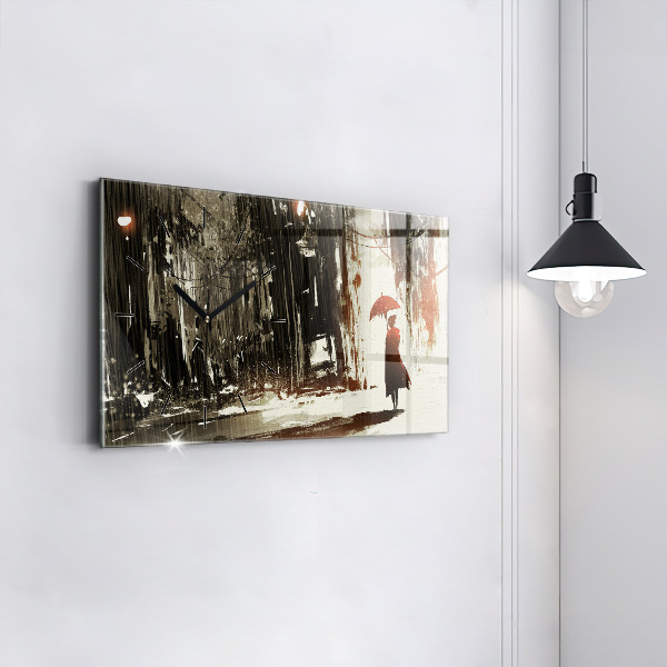 Ceas orizontale de perete din sticlă Femeie într-o noapte ploioasă