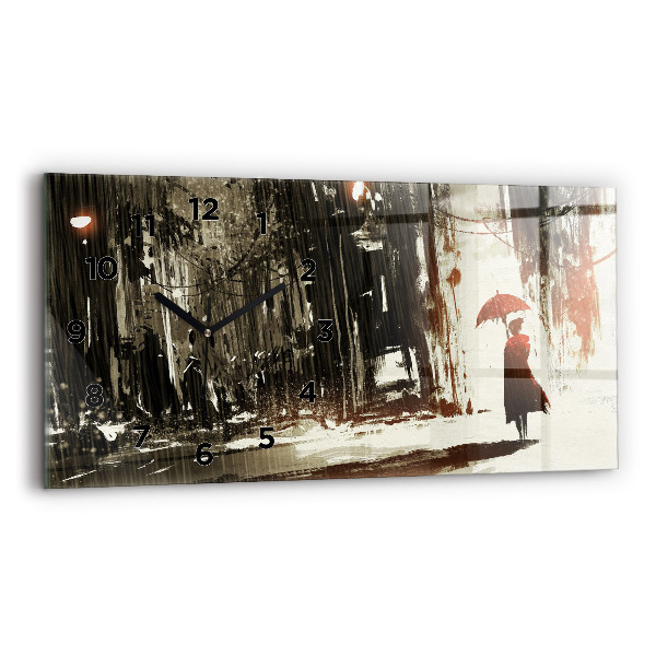 Ceas orizontale de perete din sticlă Femeie într-o noapte ploioasă