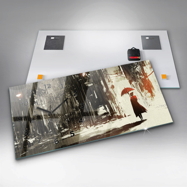 Ceas orizontale de perete din sticlă Femeie într-o noapte ploioasă