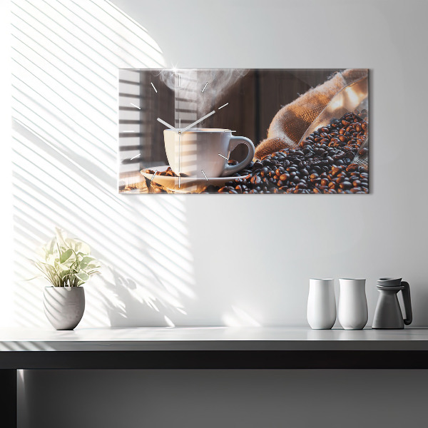 Ceas orizontale de perete din sticlă O ceașcă de cafea