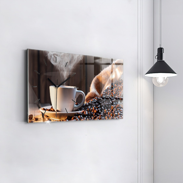 Ceas orizontale de perete din sticlă O ceașcă de cafea