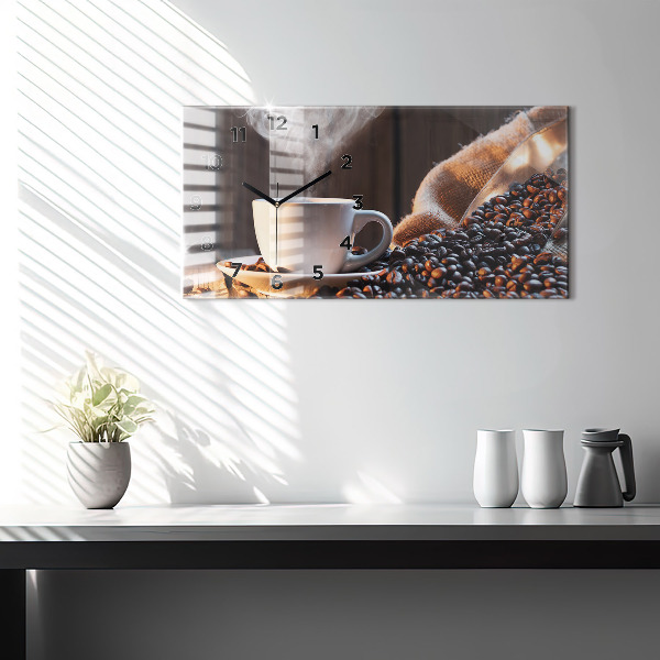 Ceas orizontale de perete din sticlă O ceașcă de cafea