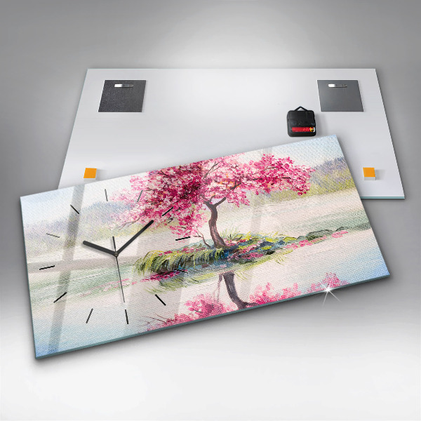 Ceas orizontale de perete din sticlă Mozaic de copac