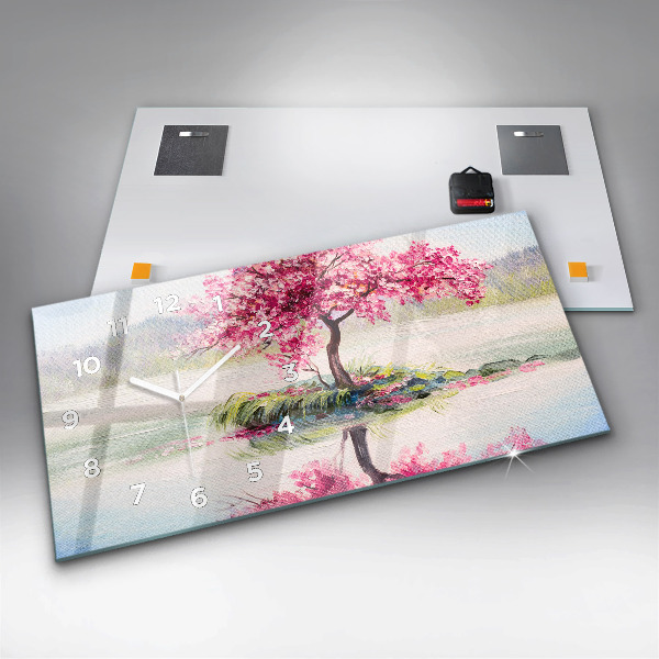 Ceas orizontale de perete din sticlă Mozaic de copac