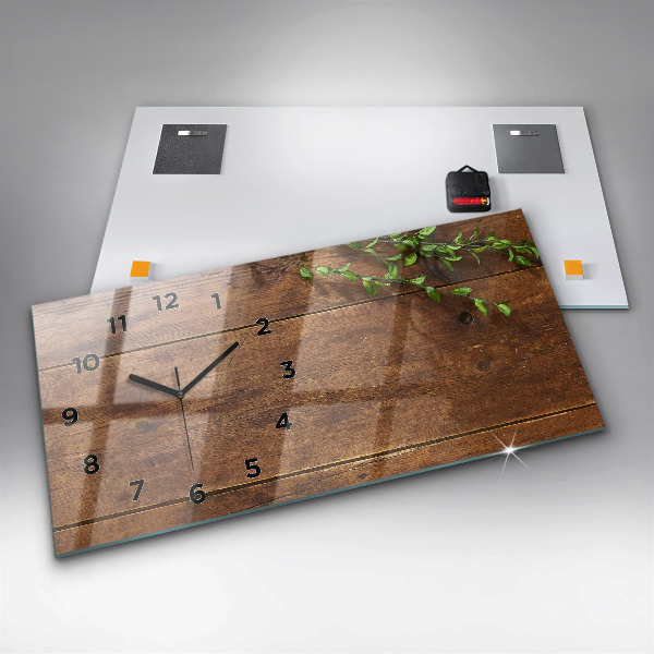 Ceas orizontale de perete din sticlă Lemn rustic