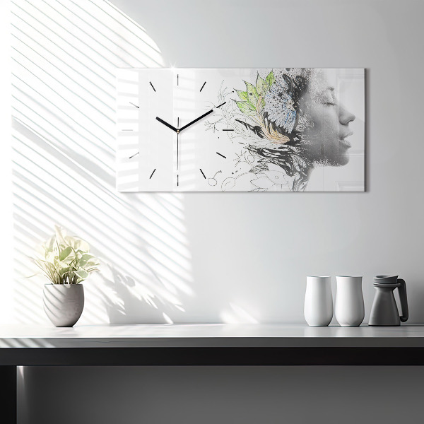 Ceas orizontale de perete din sticlă Femeia se confruntă cu abstracția