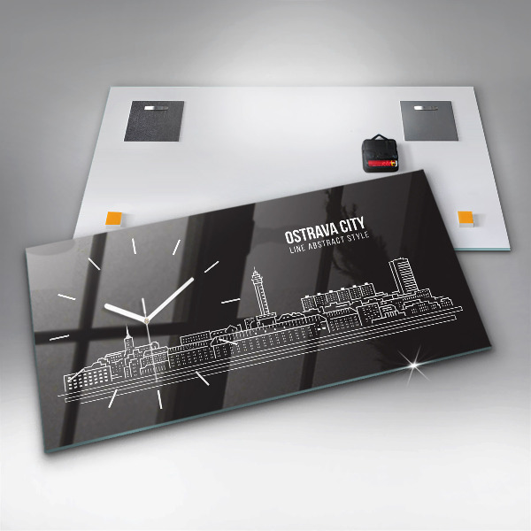 Ceas orizontale de perete din sticlă Desen orașul Ostrava