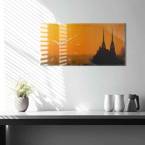 Ceas orizontale de perete din sticlă Vedere la Catedrala Brno