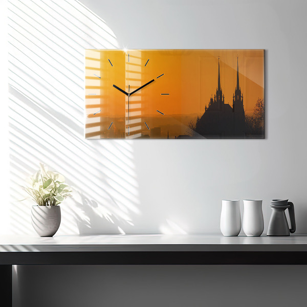 Ceas orizontale de perete din sticlă Vedere la Catedrala Brno
