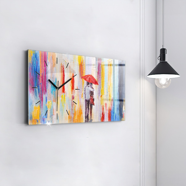 Ceas orizontale de perete din sticlă Cuplu în ploaie