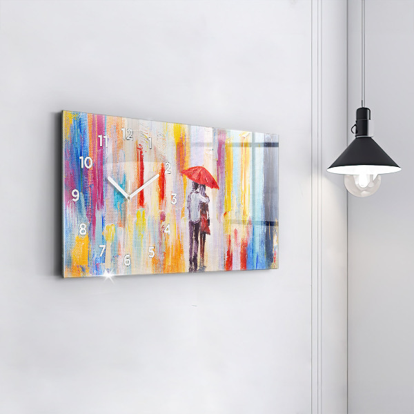 Ceas orizontale de perete din sticlă Cuplu în ploaie