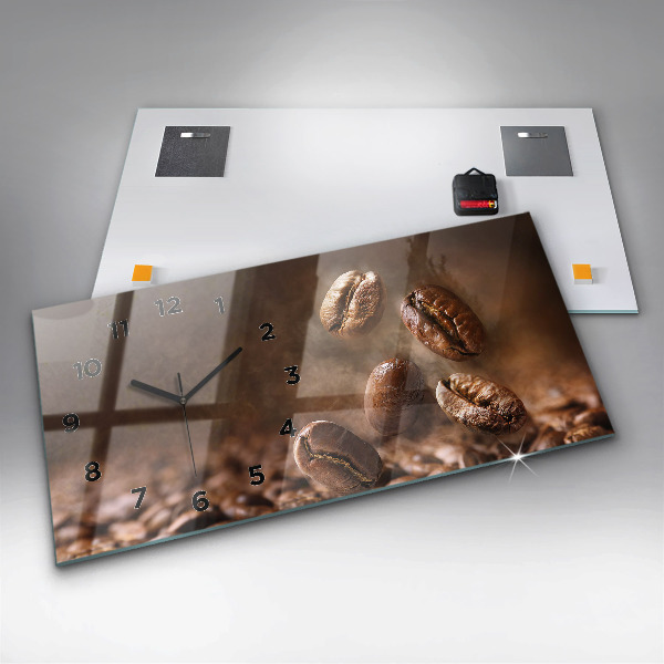 Ceas orizontale de perete din sticlă Boabe de cafea