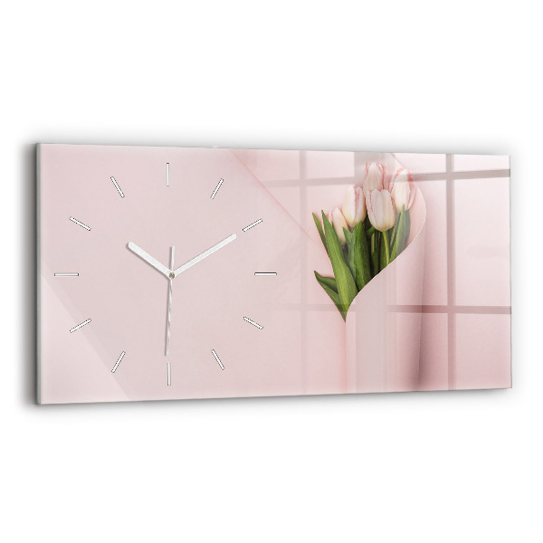 Ceas orizontale de perete din sticlă Buchet de flori