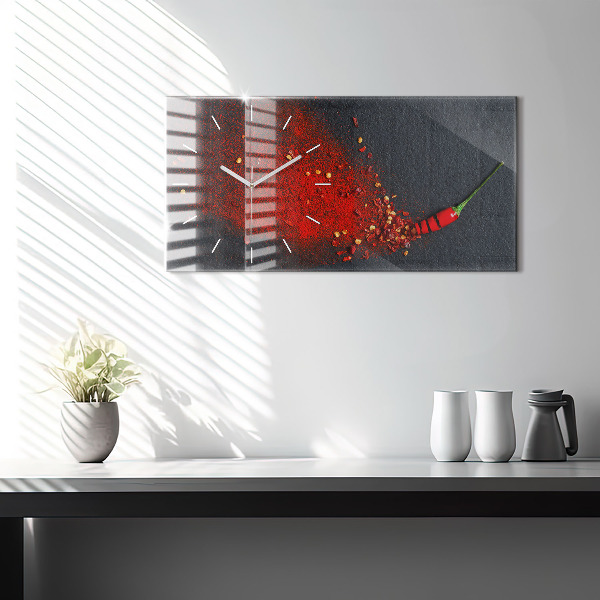 Ceas orizontale de perete din sticlă Condiment roșu