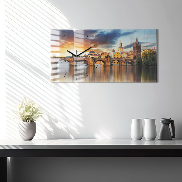 Ceas orizontale de perete din sticlă Panoramă peste râu
