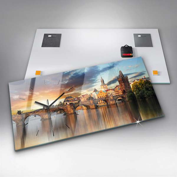 Ceas orizontale de perete din sticlă Panoramă peste râu