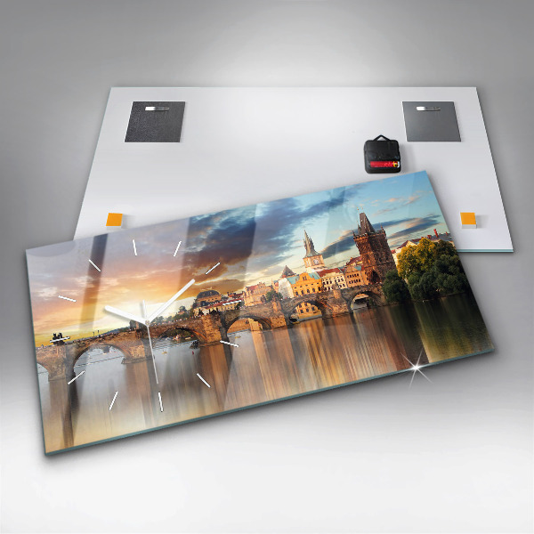 Ceas orizontale de perete din sticlă Panoramă peste râu