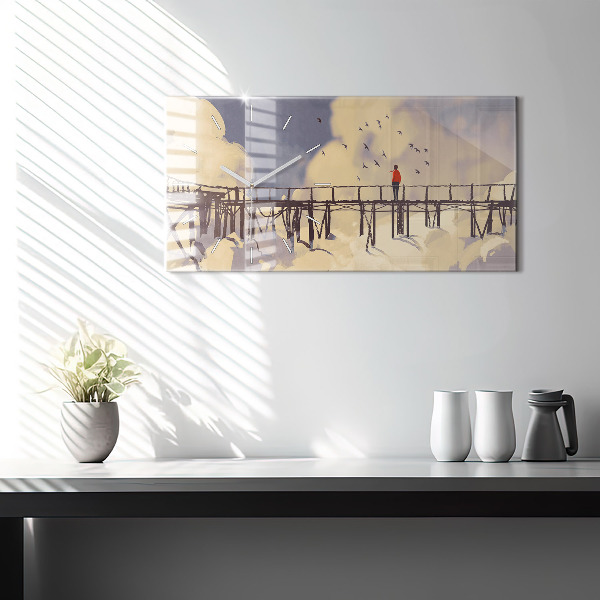 Ceas orizontale de perete din sticlă Omul pe podul vechi