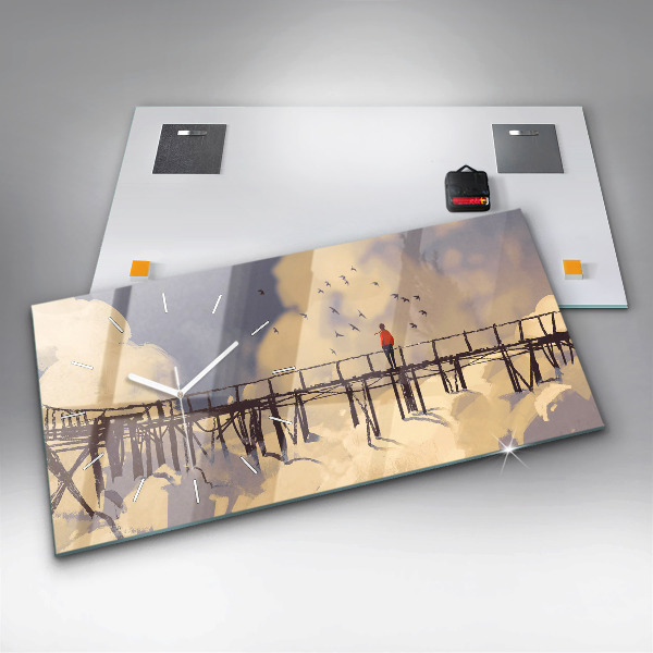 Ceas orizontale de perete din sticlă Omul pe podul vechi