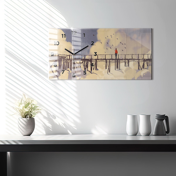 Ceas orizontale de perete din sticlă Omul pe podul vechi