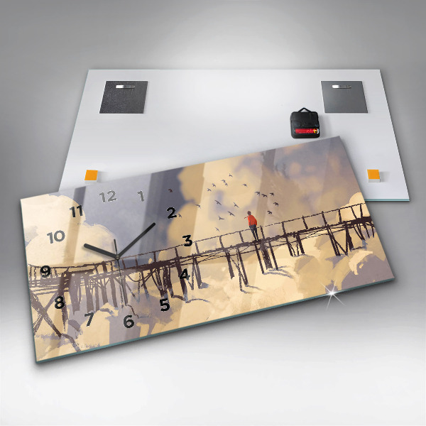 Ceas orizontale de perete din sticlă Omul pe podul vechi