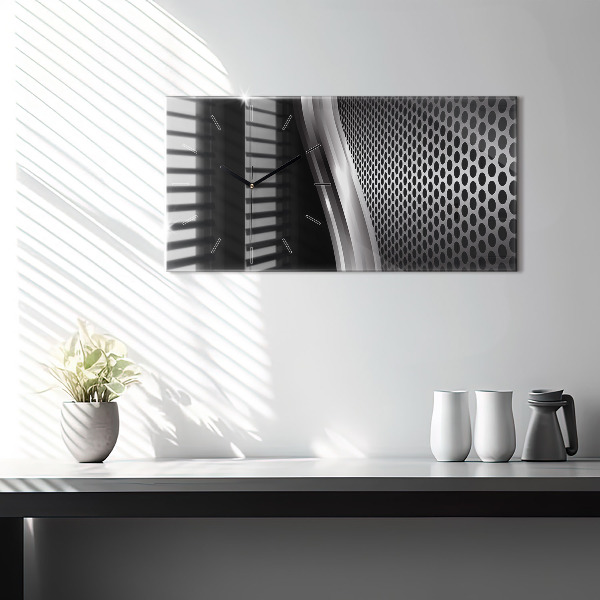 Ceas orizontale de perete din sticlă Abstracția metalului negru