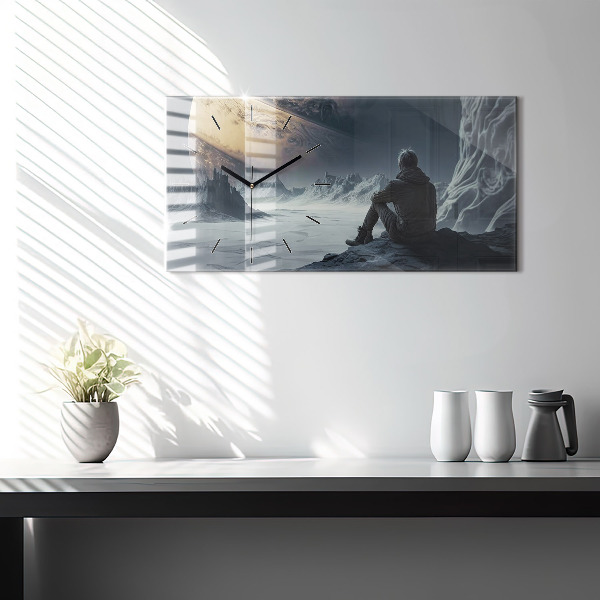 Ceas orizontale de perete din sticlă Omul Planetă Spațială