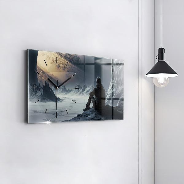 Ceas orizontale de perete din sticlă Omul Planetă Spațială