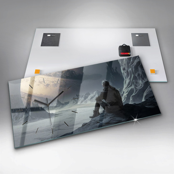 Ceas orizontale de perete din sticlă Omul Planetă Spațială