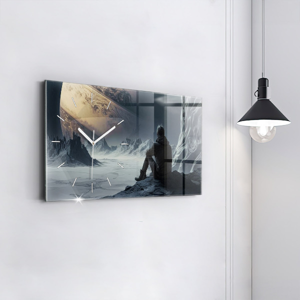 Ceas orizontale de perete din sticlă Omul Planetă Spațială