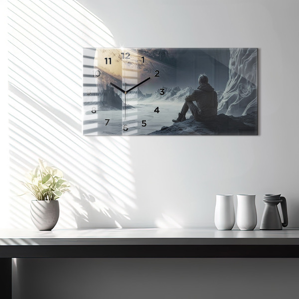 Ceas orizontale de perete din sticlă Omul Planetă Spațială