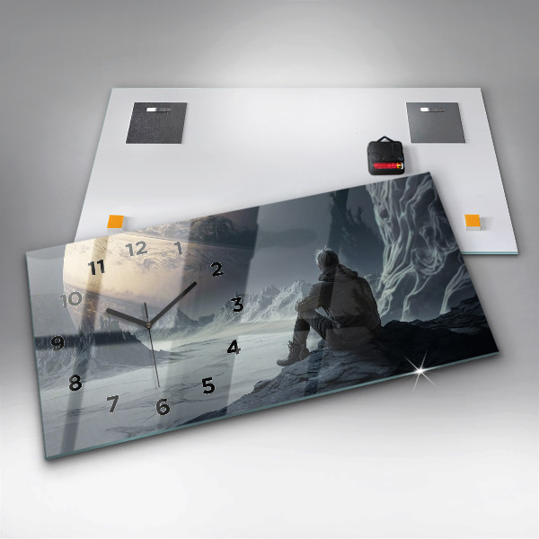 Ceas orizontale de perete din sticlă Omul Planetă Spațială