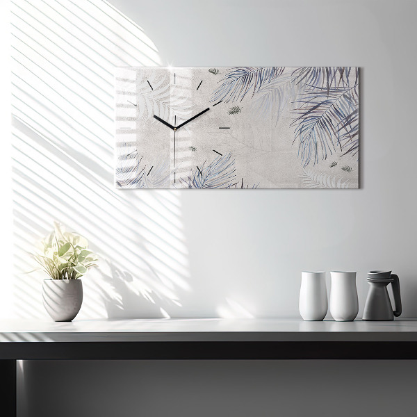 Ceas orizontale de perete din sticlă Frunza de palmier