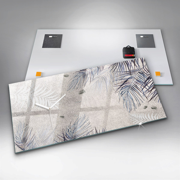 Ceas orizontale de perete din sticlă Frunza de palmier