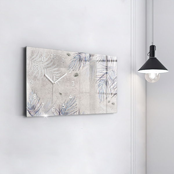 Ceas orizontale de perete din sticlă Frunza de palmier