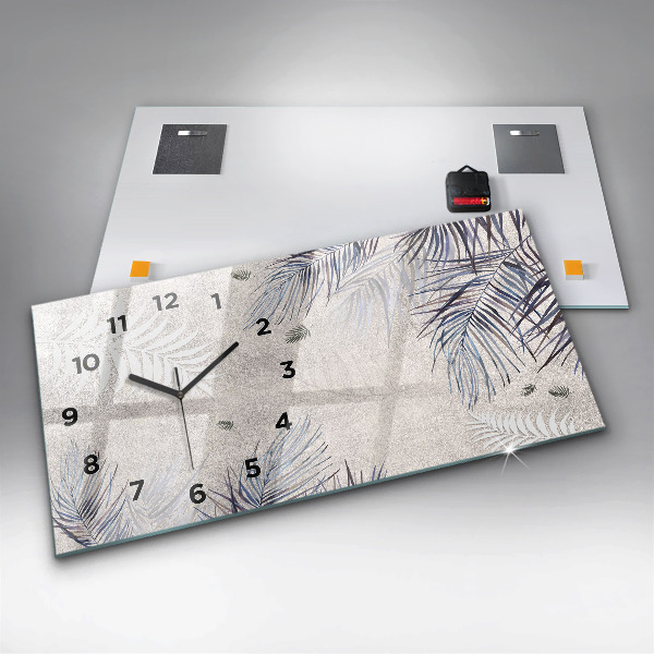 Ceas orizontale de perete din sticlă Frunza de palmier