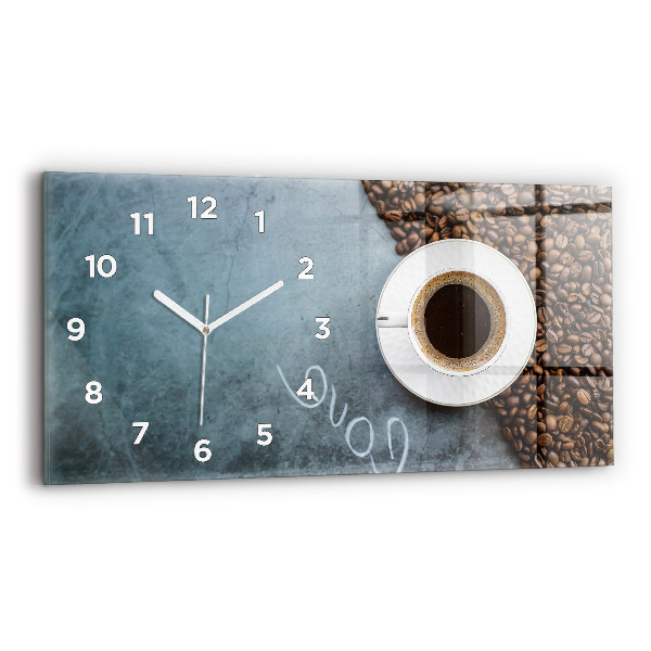 Ceas orizontale de perete din sticlă O ceașcă de cafea