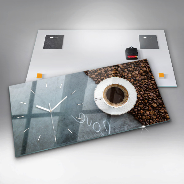 Ceas orizontale de perete din sticlă O ceașcă de cafea
