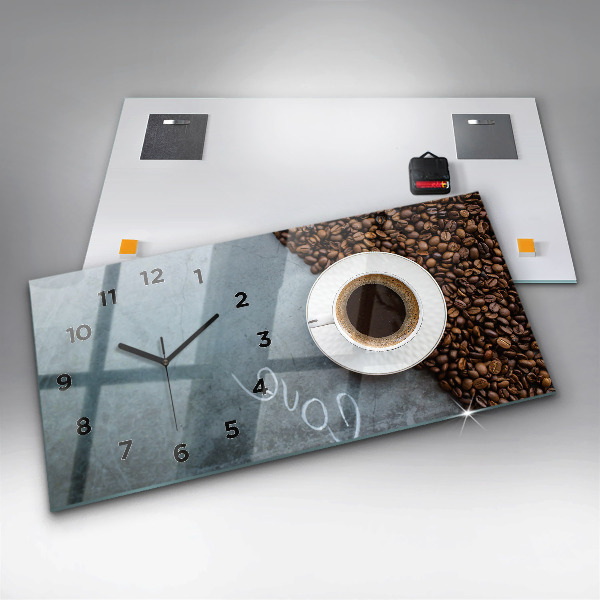 Ceas orizontale de perete din sticlă O ceașcă de cafea
