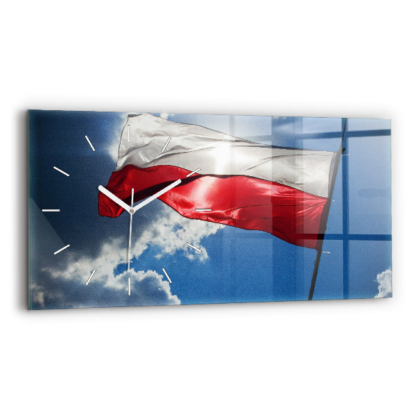 Ceas orizontale de perete din sticlă Steagul polonez pe cer
